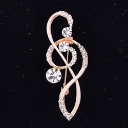 Women's Rhinestone Music Note Scarf Brooch Treble Clef Pin Jewelry