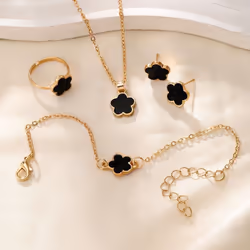4pcs Lucky Clover Fashion Five Flower Stainless Steel Fritillariabracelet Necklace Ring Earring Set Women's Jewelry - bl ...