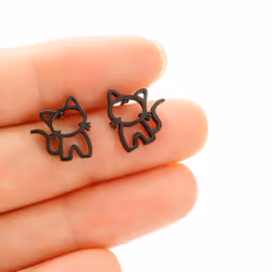 1 Pair Cute Cat Stainless Steel Stud Earrings For Womens Punk Jewelry Gifts Trend Fashion Small Ear Studs Jewelry - Black