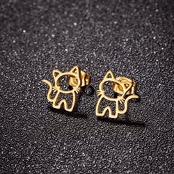 1 Pair Cute Cat Stainless Steel Stud Earrings For Womens Punk Jewelry Gifts Trend Fashion Small Ear Studs Jewelry - Black
