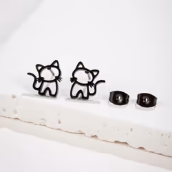 1 Pair Cute Cat Stainless Steel Stud Earrings For Womens Punk Jewelry Gifts Trend Fashion Small Ear Studs Jewelry - Black