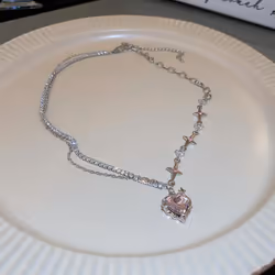Fashion Heart Drop Pendant necklace Pink Sweet cool girl necklace - Pink, as pricture