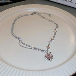 Fashion Heart Drop Pendant necklace Pink Sweet cool girl necklace - Pink, as pricture