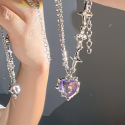 Fashion Heart Drop Pendant necklace Pink Sweet cool girl necklace - Black, as pricture