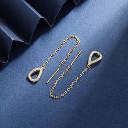 Exquisite Drop Ear Line Long Hanging Earrings For Women Cubic Zirconia Tear Drop Piercing Earing Accessories Jewelry - gold