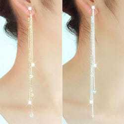Linear Long Tassels Zircon Dangle Earrings For Women - silver