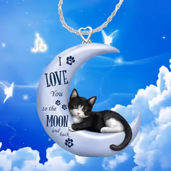 Exquisite Cat Necklace Blue Moon Rubber Cute Crescent Pendant Black Cat Necklace Jewelry Gift