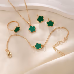 4pcs Lucky Clover Fashion Five Flower Stainless Steel Fritillariabracelet Necklace Ring Earring Set Women's Jewelry - gr ...