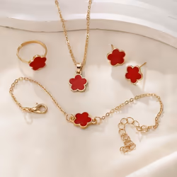 4pcs Lucky Clover Fashion Five Flower Stainless Steel Fritillariabracelet Necklace Ring Earring Set Women&apos;s Jewelry - re ...