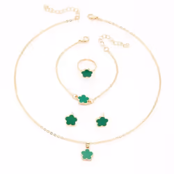 4pcs Lucky Clover Fashion Five Flower Stainless Steel Fritillariabracelet Necklace Ring Earring Set Women&apos;s Jewelry - red, 4PCS
