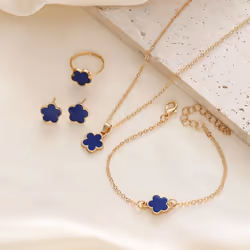 4pcs Lucky Clover Fashion Five Flower Stainless Steel Fritillariabracelet Necklace Ring Earring Set Women&apos;s Jewelry - bl ...