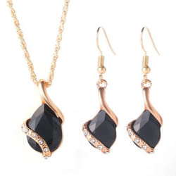 Chic Style Ladies Rhinestone Choker Chain Necklace Drop Earrings Jewelry Set - black