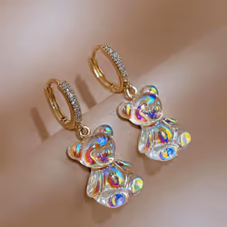 Cute Acrylic Candy Gummy Bear Dangle Earrings for Women Rainbow Bear CZ Hoop Earrings 2023 Fashion Sweet Girl Jewelry