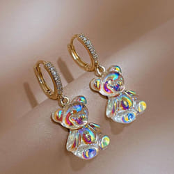 Cute Acrylic Candy Gummy Bear Dangle Earrings for Women Rainbow Bear CZ Hoop Earrings 2023 Fashion Sweet Girl Jewelry