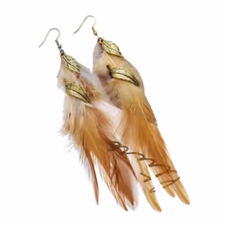 1 Pair Hook Earrings Retro Leaf Long Tasseled Bohemian Hypoallergenic Elegant Feather Drop - tan