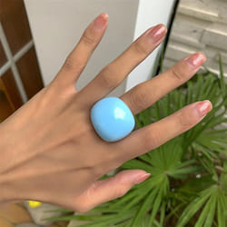 Fashion Candy Color Acrylic Ring Exaggerated Geometric Ring Hand Jewelry Women&apos;s Accessories - Blue