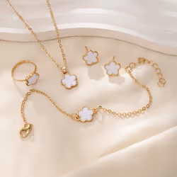 4pcs Lucky Clover Fashion Five Flower Stainless Steel Fritillariabracelet Necklace Ring Earring Set Women&apos;s Jewelry - wh ...