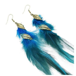 1 Pair Hook Earrings Retro Leaf Long Tasseled Bohemian Hypoallergenic Elegant Feather Drop - lake blue