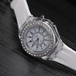 Fashion Rhinestone Led Luminous Watch For Women Outdoor Sports Digital Woman Wirstwatch Clock - white