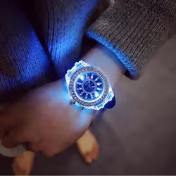 Fashion Rhinestone Led Luminous Watch For Women Outdoor Sports Digital Woman Wirstwatch Clock - white