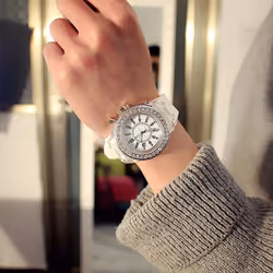 Fashion Rhinestone Led Luminous Watch For Women Outdoor Sports Digital Woman Wirstwatch Clock - white