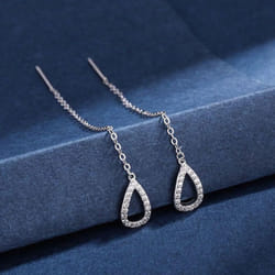 Exquisite Drop Ear Line Long Hanging Earrings For Women Cubic Zirconia Tear Drop Piercing Earing Accessories Jewelry - silver