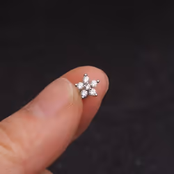 1 Piece Stainless Steel Crystal Stud Earrings For Women Helix Flowers Ear Bone Stud - silver