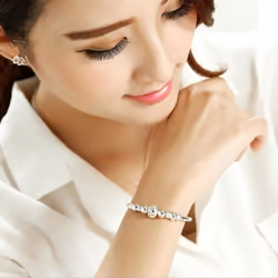 Women&apos;s Transfer Bead Bracelet Silver Plated Bronze Lucky Fashion Jewelry - B
