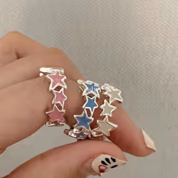Fashion Colorful Enamel Star Rings For Women Girls Cool Sweet Star Opening Ring Party Gifts Jewelry - Pink