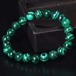 Malachite Bracelets Women Men Natural Stone Beads Bracelet Round Diabetes Relief Bracelet Lucky Jewelry Gift - malachite