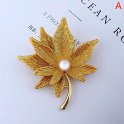 Maple Leaf Brooches Pin With Fake Pearl Women  Lapel Pin Girl  Decor - yellow