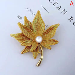 Maple Leaf Brooches Pin With Fake Pearl Women  Lapel Pin Girl  Decor - yellow
