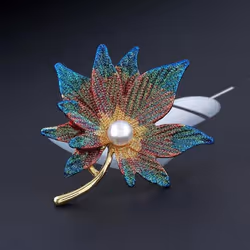 Maple Leaf Brooches Pin With Fake Pearl Women  Lapel Pin Girl  Decor - yellow