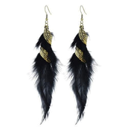 1 Pair Hook Earrings Retro Leaf Long Tasseled Bohemian Hypoallergenic Elegant Feather Drop - black