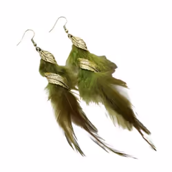 1 Pair Hook Earrings Retro Leaf Long Tasseled Bohemian Hypoallergenic Elegant Feather Drop - green