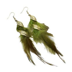 1 Pair Hook Earrings Retro Leaf Long Tasseled Bohemian Hypoallergenic Elegant Feather Drop - green