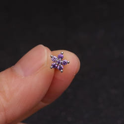 1 Piece Stainless Steel Crystal Stud Earrings For Women Helix Flowers Ear Bone Stud - purple