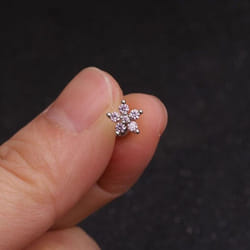 1 Piece Stainless Steel Crystal Stud Earrings For Women Helix Flowers Ear Bone Stud - pink
