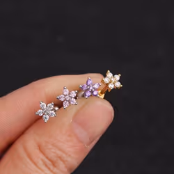 1 Piece Stainless Steel Crystal Stud Earrings For Women Helix Flowers Ear Bone Stud - pink