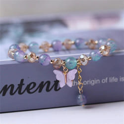 Fashion Butterfly Beaded Bracelets For Women Girls Imitation Jade Bohemian Charm Bracelet Wrist Jewelry - purple
