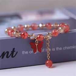 Fashion Butterfly Beaded Bracelets For Women Girls Imitation Jade Bohemian Charm Bracelet Wrist Jewelry - red