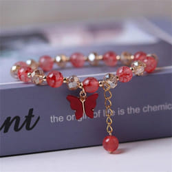 Fashion Butterfly Beaded Bracelets For Women Girls Imitation Jade Bohemian Charm Bracelet Wrist Jewelry - red