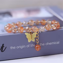 Fashion Butterfly Beaded Bracelets For Women Girls Imitation Jade Bohemian Charm Bracelet Wrist Jewelry - red