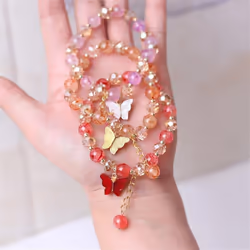 Fashion Butterfly Beaded Bracelets For Women Girls Imitation Jade Bohemian Charm Bracelet Wrist Jewelry - red