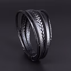 Handsome Brown Men&apos;s Magnetic Leather Buckle Buckle Hand-woven Multi-layer Leather Bracelet - black