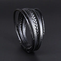 Handsome Brown Men&apos;s Magnetic Leather Buckle Buckle Hand-woven Multi-layer Leather Bracelet - black