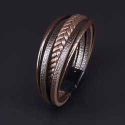 Handsome Brown Men&apos;s Magnetic Leather Buckle Buckle Hand-woven Multi-layer Leather Bracelet - black
