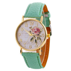Wrist Watch Lady Digital Rose Round Dial With Artificial Leather Band Quartz Watch - light blue