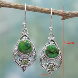 Vintage Fashion Jewelry Dangle Natural Gemstone Turquoise Earrings Hook 925 Silver
