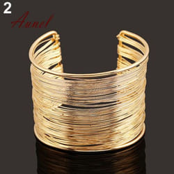 Fantastic Multilayer Metal Wires Strings Open Bangle Wide Cuff Bracelet - golden